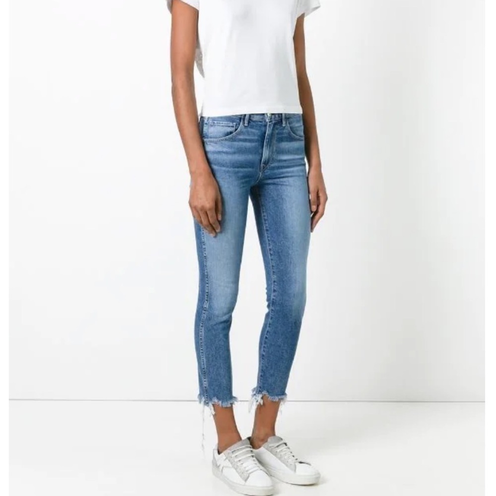 3x1 NYC Light Wash Frayed Hem Cropped Jeans 25